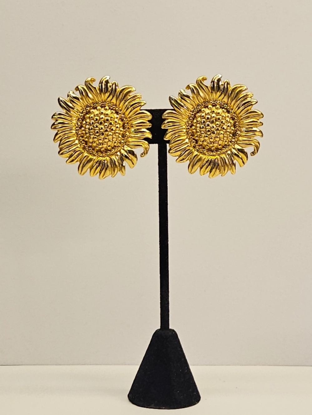 Large Gold Sunflower Clip On Earrings